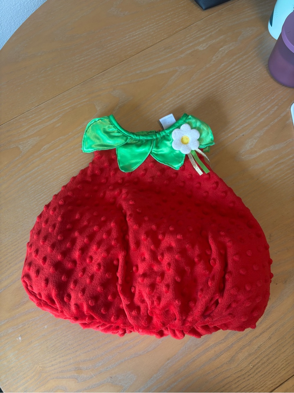 Kids Strawberry Costume Hat with Green Leaf Collar and Daisy Accent